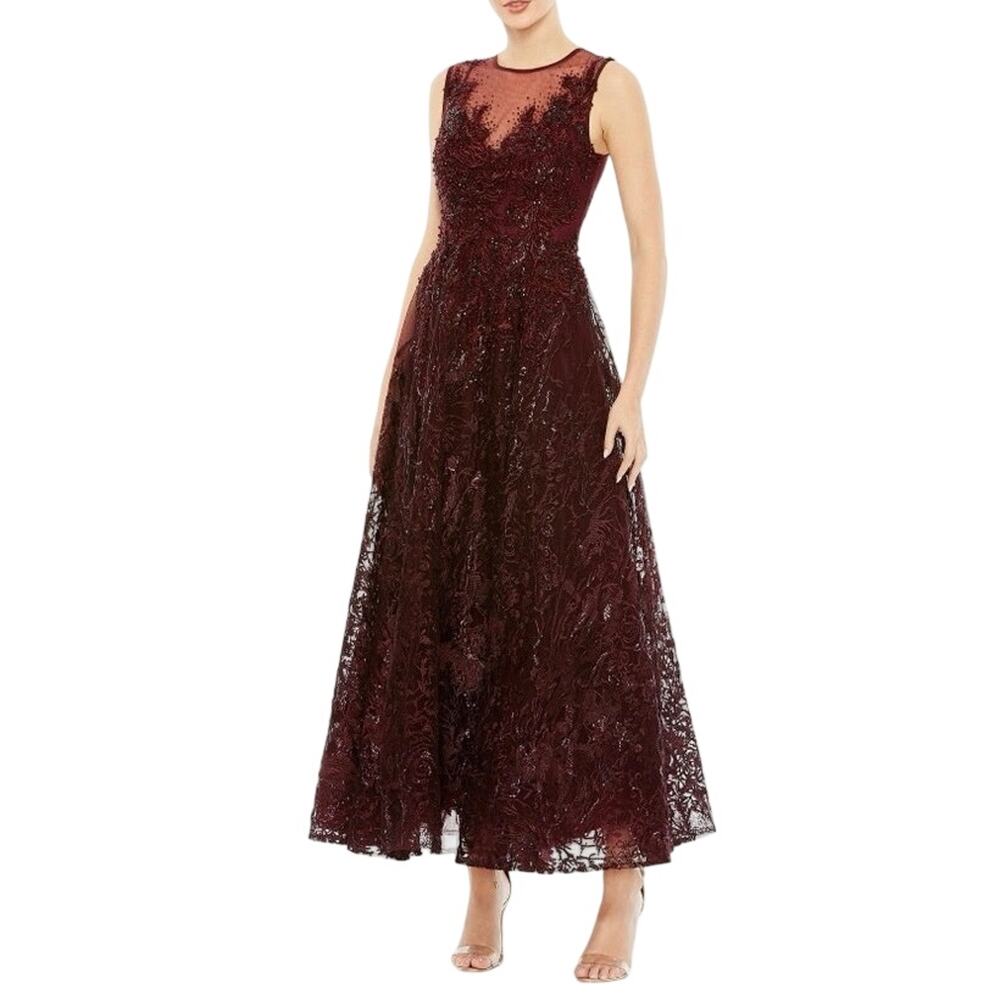 MACDUGGAL 20421 High Neckline Lace Embroidered Beaded Dress Size 16 New with Tag